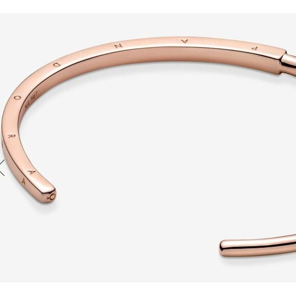 New Pandora Rose Gold Plated Gorgeous Signature I-D Open Bangle 6.9 inches - Picture 8 of 10
